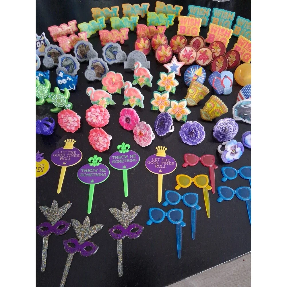 Cupcake Cake Rings Picks Party Decorations Mardi Gras Beach Luau Bluey Dinos